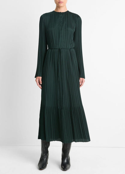 Pleated Satin Long-Sleeve Dress in Dresses & Skirts | VINCE Sale