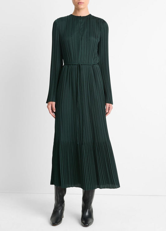 Pleated Satin Long-Sleeve Dress in Dresses & Skirts | VINCE Sale