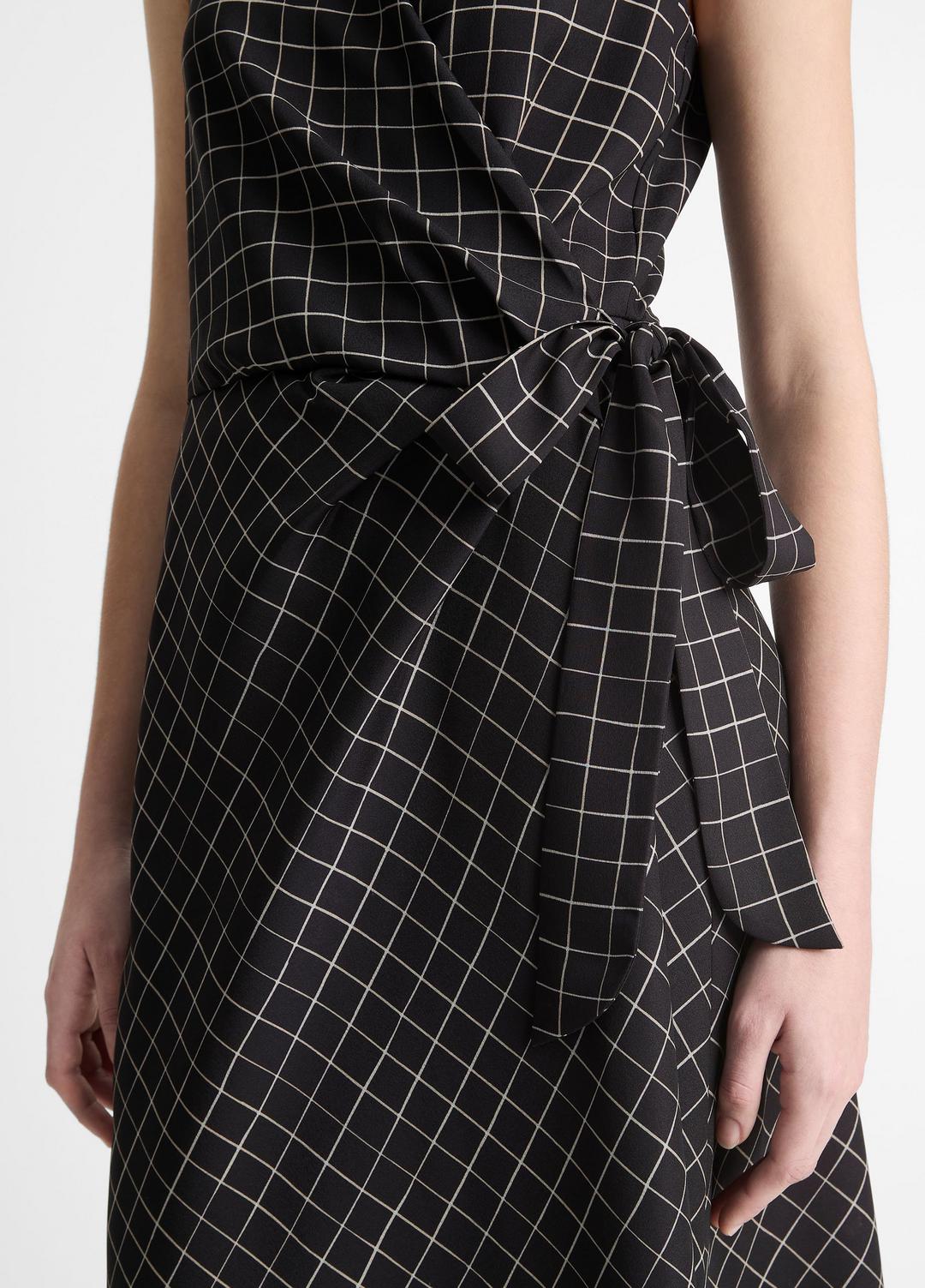 Trellis Plaid Draped Sleeveless Wrap Dress in Dresses & Skirts | VINCE Sale