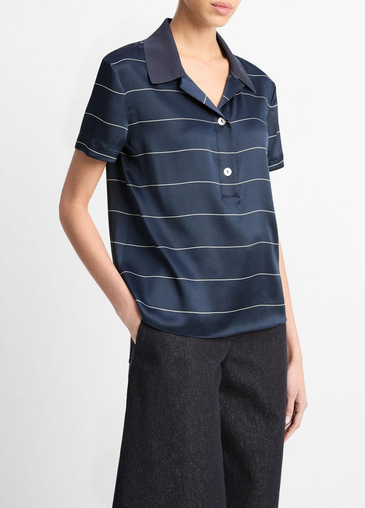 Knit-Collar Striped Silk Polo Shirt in Shirts & Tees | VINCE Sale