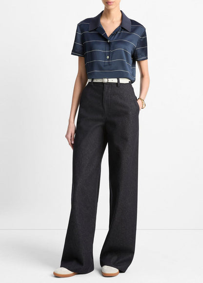 Knit-Collar Striped Silk Polo Shirt in Shirts & Tees | VINCE Sale