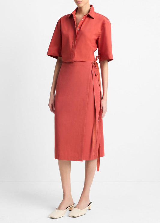 Cotton-Blend Straight Wrap Skirt in Dresses & Skirts | VINCE Sale