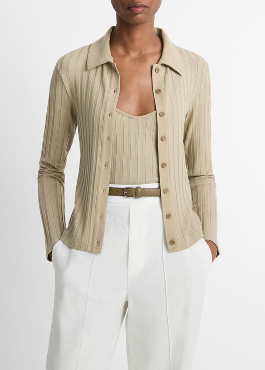 Ribbed Collared Long-Sleeve Button-Front Top in Shirts & Tees | VINCE Sale