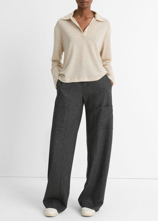 Wool Relaxed Long-Sleeve Polo Shirt in Shirts & Tees | VINCE Sale