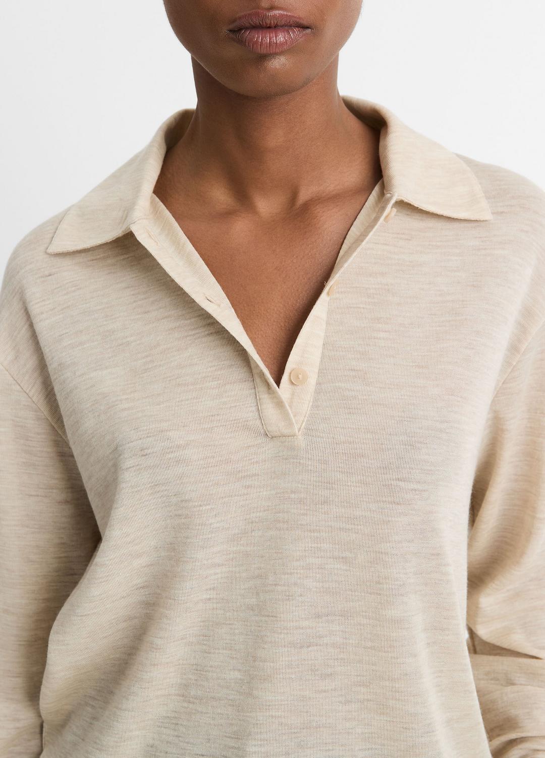 Wool Relaxed Long-Sleeve Polo Shirt in Shirts & Tees | VINCE Sale