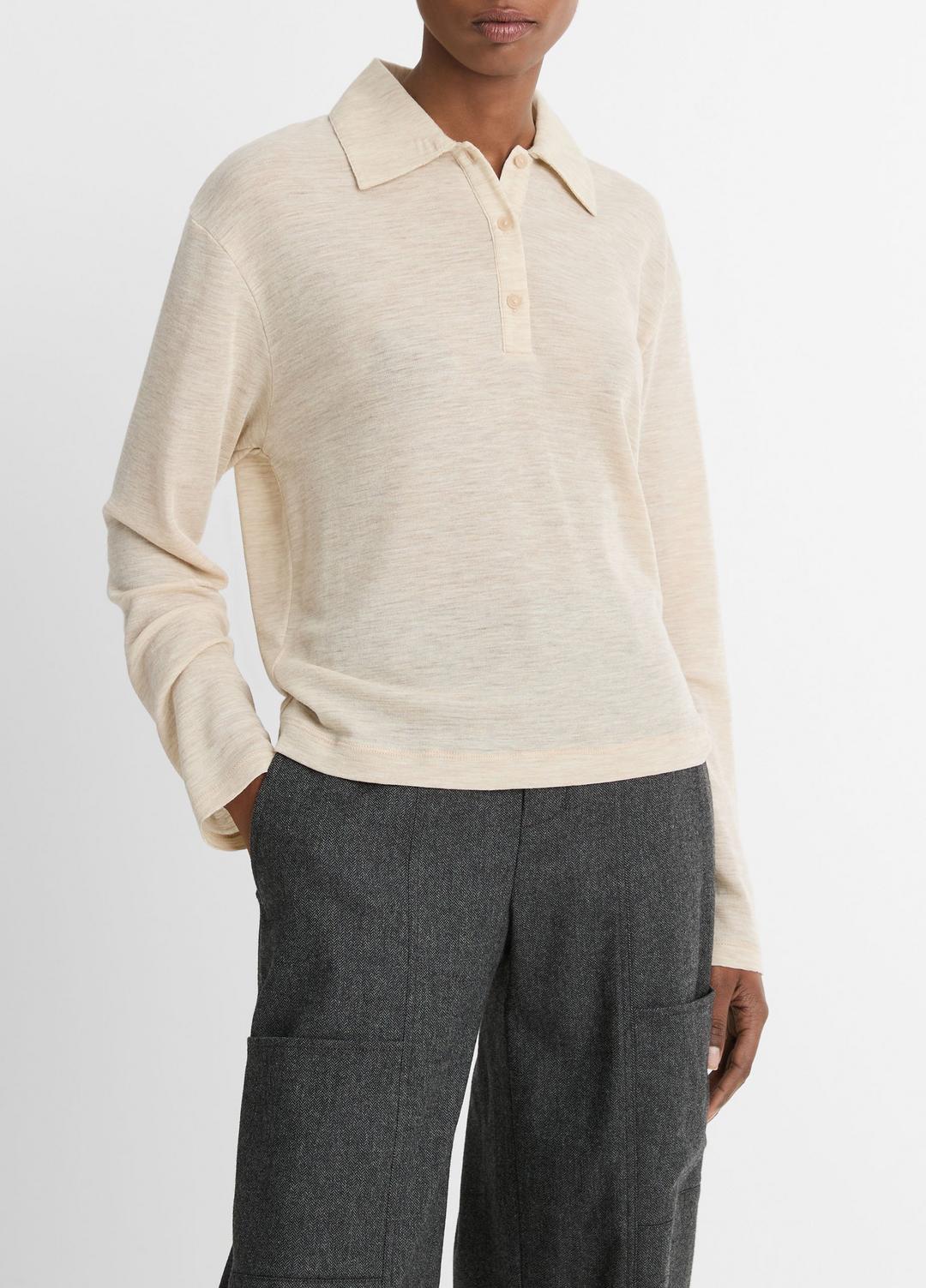 Wool Relaxed Long-Sleeve Polo Shirt in Shirts & Tees | VINCE Sale