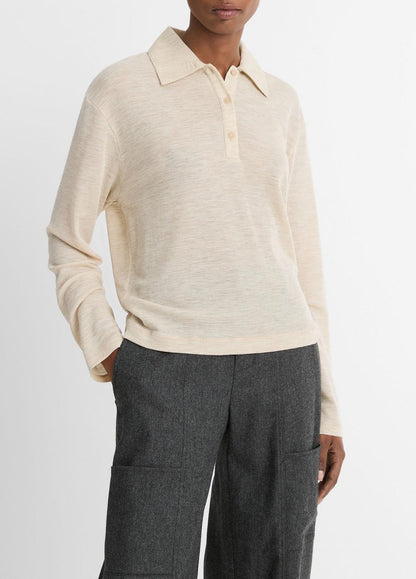 Wool Relaxed Long-Sleeve Polo Shirt in Shirts & Tees | VINCE Sale